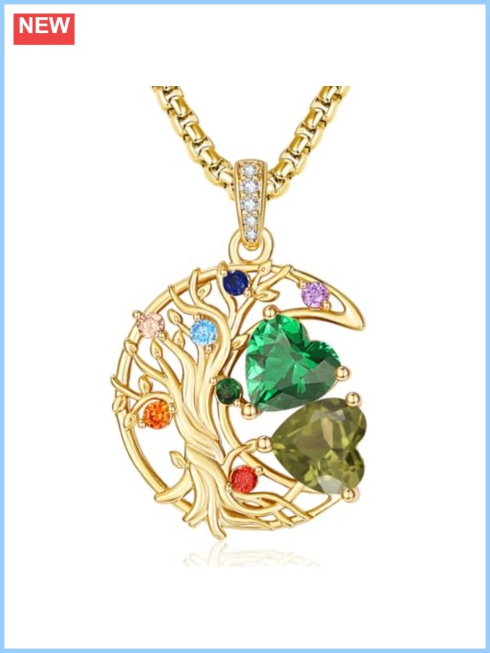 7 Chakra Tree of Life Pendant Necklace 14k Gold Plated Double Birthstone